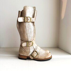 Jim Barnier Light Beige Suede Antique Gold Finish KNee High Boots 9